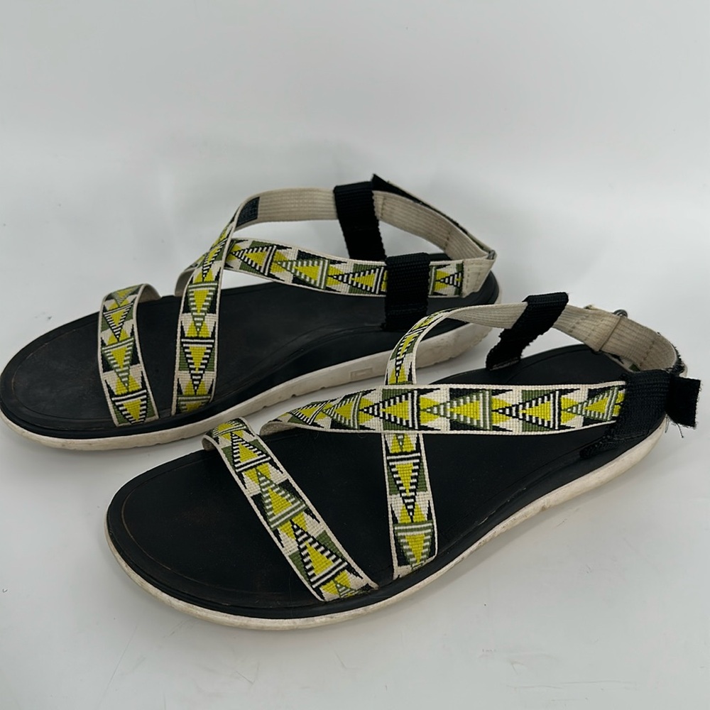 Teva yellow and green strap sandals size 10